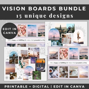 Canva editable vision board digital vision board Kit, Visions board template, Vision board kits, Vision board Canva Vision board digital