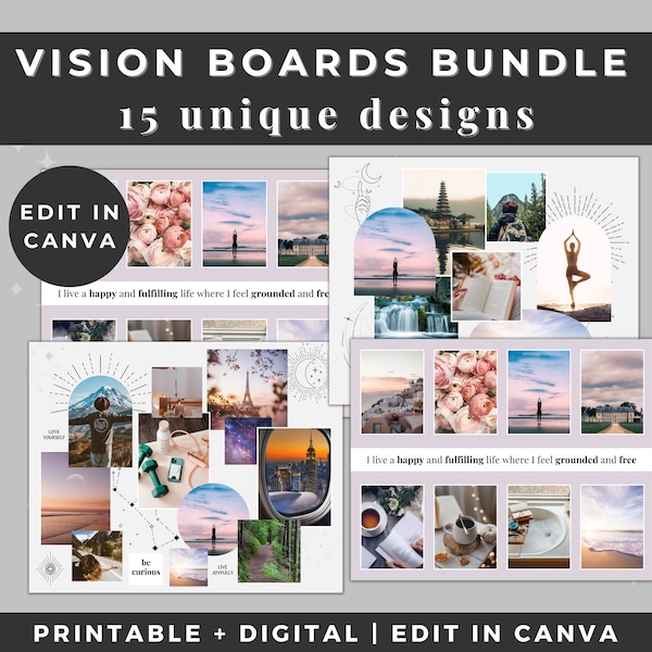 Canva editable vision board digital vision board Kit, Visions board template, Vision board kits, Vision board Canva Vision board digital