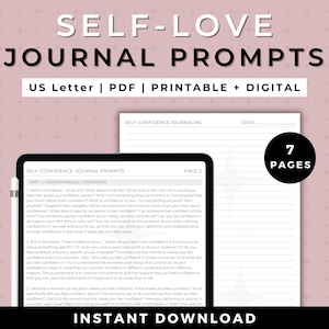 Writings prompts for your self love journey. This digital workbook includes guided journal prompts for self-help. Goodnotes journal prompts that can also be printed. Includes journal prompt worksheets, selflove checklist and a journaling page.