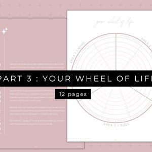 50 page digital journaling workbook for your personal development plan for manifesting your goals. This is also a printable workbook that includes guided journal prompts and questions to audit your life so that you can set 2023 goals by category
