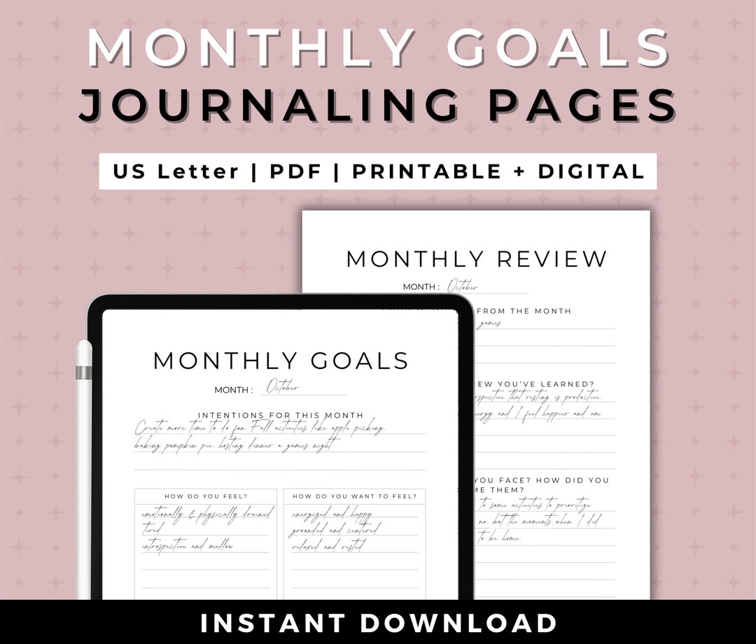 Monthly Goal Setting Journal | Guided Prompts, Digital Planner (PDF Download) - Etsy