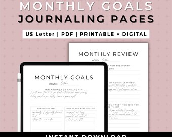 Monatliches Journal für Ziele, geführte Journal-Arbeitsblätter, digitale Journal-Seiten für Ziele, Goodnotes-Journal-Eingabeaufforderungen