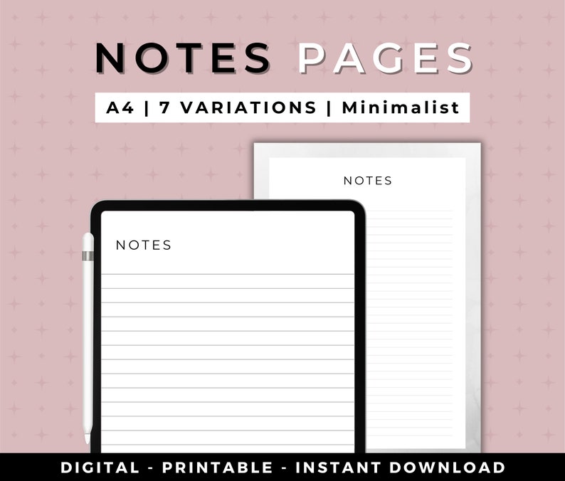 Lined Notes Template, Printable Lined Paper Bundle, Notability Lined ...