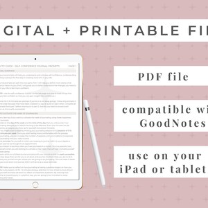 Writings prompts for your self love journey. This digital workbook includes guided journal prompts for self-help. Goodnotes journal prompts that can also be printed. Includes journal prompt worksheets, selflove checklist and a journaling page.