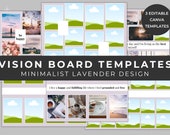 VISION BOARD TEMPLATES for Canva (Minimalist lavender design, 3 versions) | Fully editable & customizable, Digital and Printable