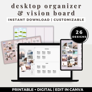 Canva editable vision board digital vision board Kit, 2024 Visions board template, Vision board kits, editable Desktop Wallpaper Organizer