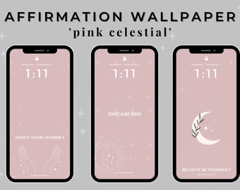 MANIFESTATION WALLPAPER w/ affirmations | Aesthetic Retro Pink Celestial Digital Phone Wallpaper with Inspiring Quote in 4 Designs