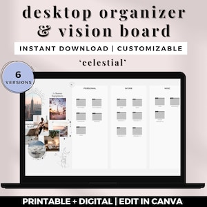 Anpassningsbar skrivbords-visionstavlaorganisatör | Celestial Canva-bakgrund (digital nedladdning)