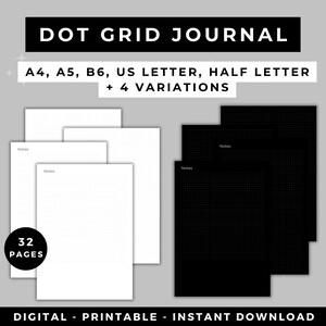 Punktrutnätsjournalsidor | Utskrivbara A5-, Letter-, A4-bujopapper (digital nedladdning)
