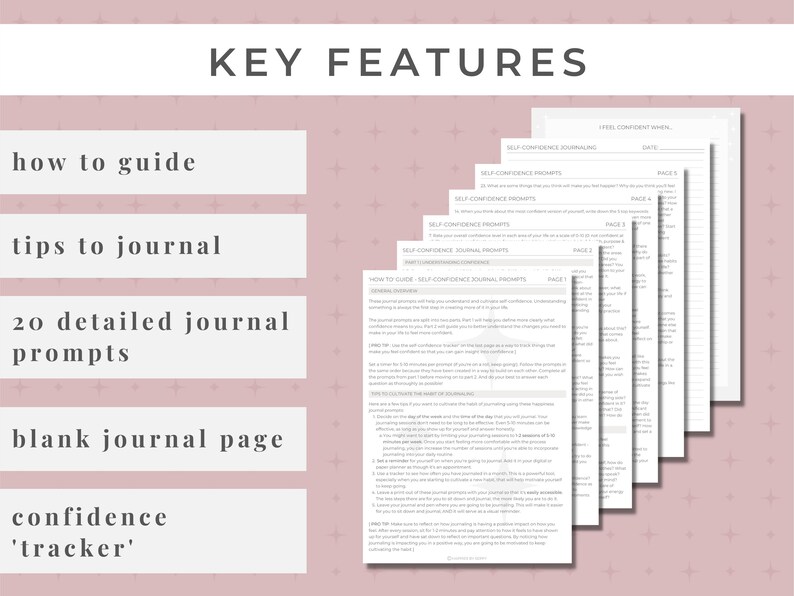Writings prompts for your self love journey. This digital workbook includes guided journal prompts for self-help. Goodnotes journal prompts that can also be printed. Includes journal prompt worksheets, selflove checklist and a journaling page.
