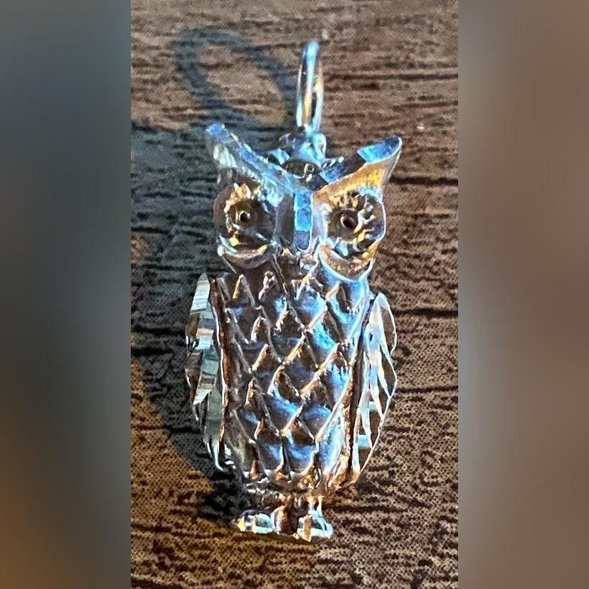 Sterling Silver 925 Owl Pendant Charm Hallmarked Textured 3D Detailed Jewelry