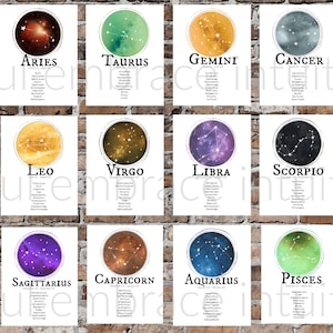 WSZYSTKIE ZNAKI ZODIAKU | Sztuka do druku | Cechy osobowości | Konstelacje | Kolory mocy
