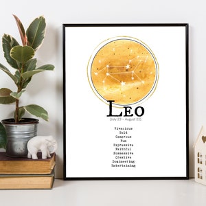 LEO | PRINTABLE Art | Zodiac Sign | Personality Traits | LEO Constellation | Power Color