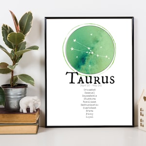 TAURUS | PRINTABLE Art | Zodiac Sign | Personality Traits | TAURUS Constellation | Power Color