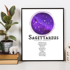SAGITTARIUS | PRINTABLE Art | Zodiac Sign | Personality Traits | SAGITTARIUS Constellation | Power Color