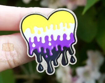 Enby Pride Heart Pin, Non Binary Pride, Acrylic Pin, Enby Pin, LGBT Pride Pin, Enby Flag, Pride Flag, Non-Binary Gift, Pride Flag