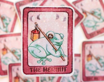 The Hermit Tarot Card Sticker, Frog Sticker, Frog Stationery, Witchy Sticker