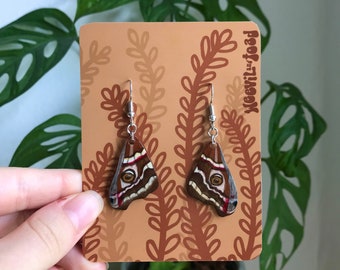 emperor moth wing shrinky dink earrings