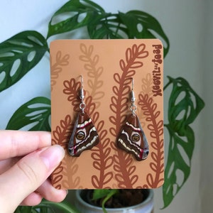 emperor moth wing shrinky dink earrings