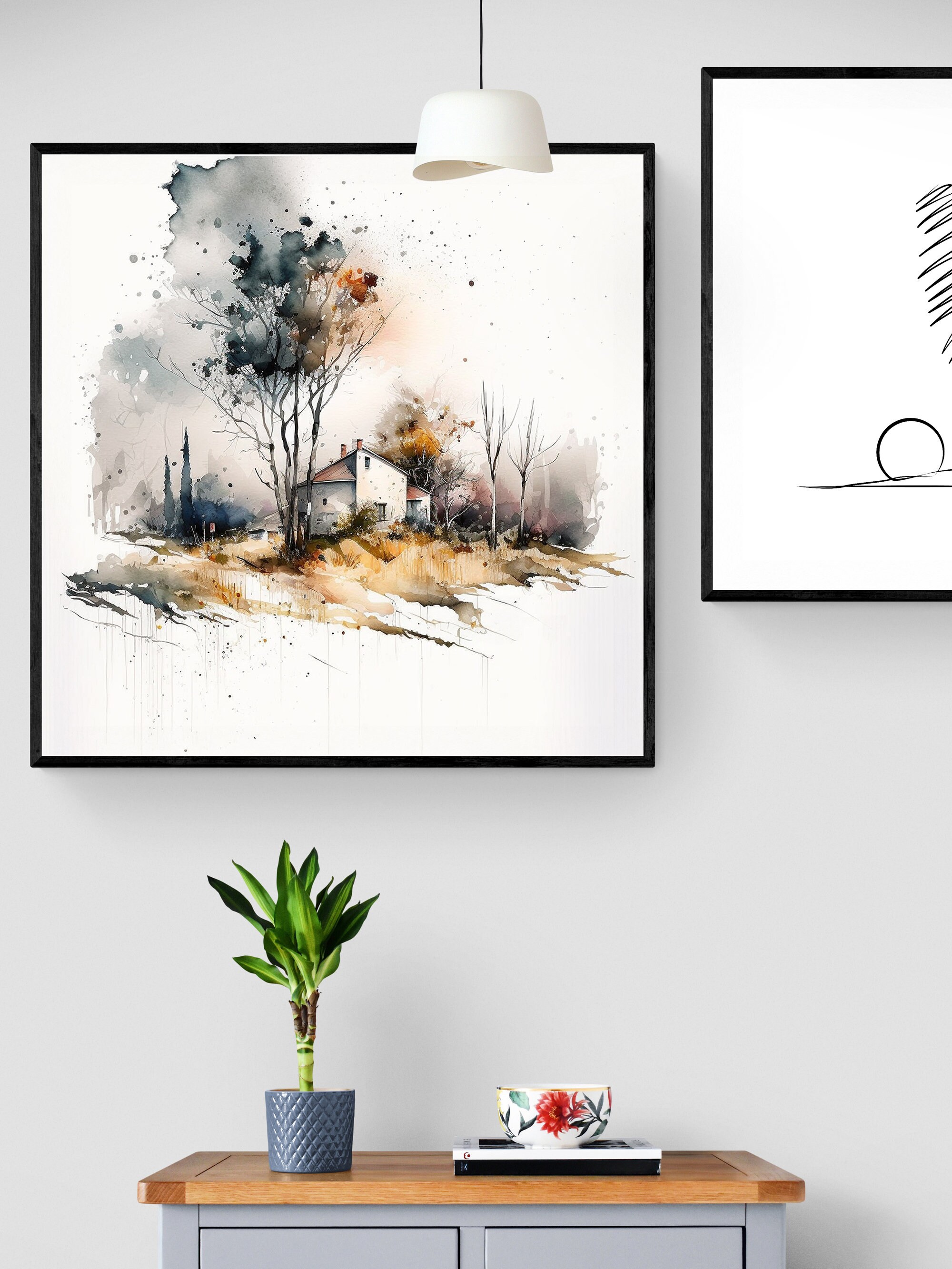 Printable Wall Art of Watercolor Landscape by Midjourney Ai. Digital ...