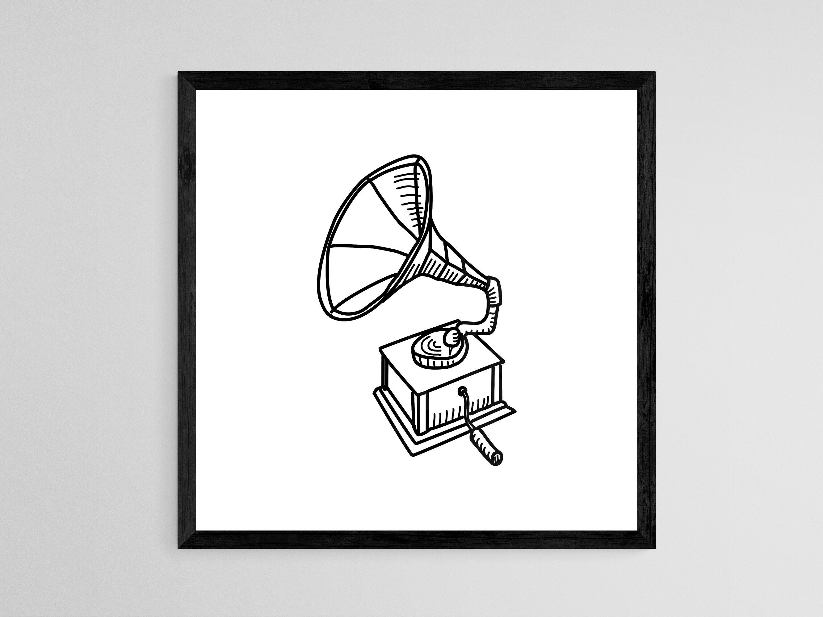 Minimalist Art Work of Gramophone Printable Line Art. Retro Talking ...