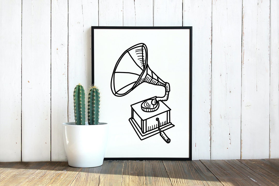 Minimalist Art Work of Gramophone Printable Line Art. Retro Talking ...