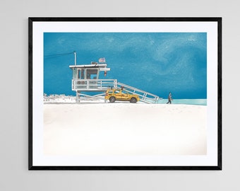 Lifeguard printable wall art. Lifeguard Tower Beach Scene Print. Digital Download Wall Decor