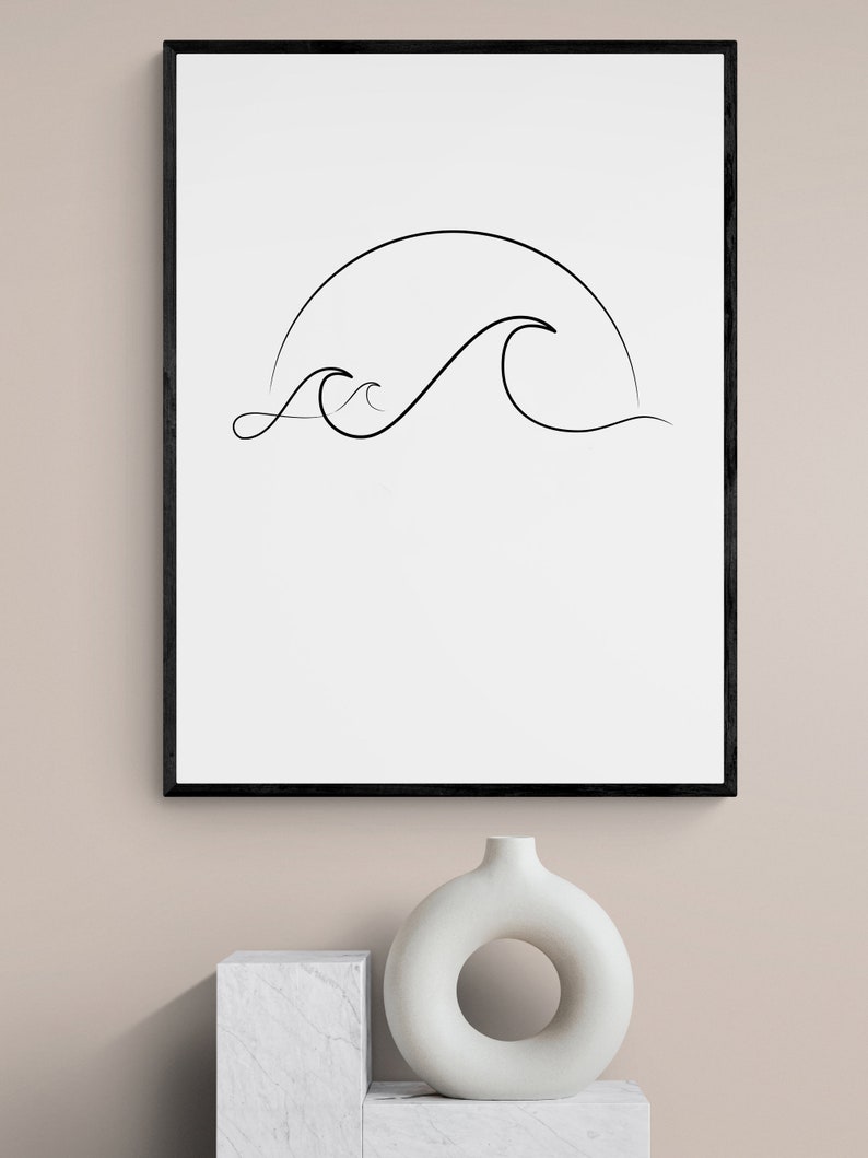 Printable One Line Drawing of Waves and Sun. One Line Art of - Etsy