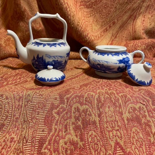 Blue and White Antique Tea Set Etsy