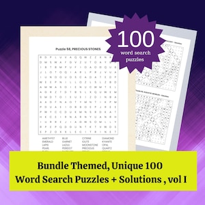 Printable Word Search Puzzles with Solutions for Adults/ 100 Puzzles - Difficult Puzzles / Printable pages/ Unique and Challenging Themes