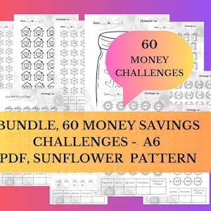 Low Income & High Income Savings Challenge Printable | Money Saving Challenge Bundle | 60 A6 Sized Mini Savings Challenge Trackers |