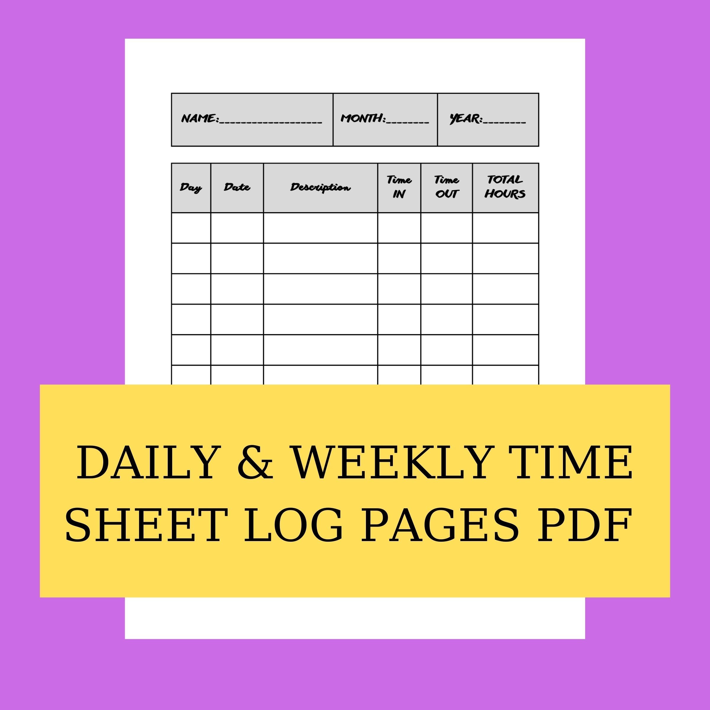 Printable Time Sheets Log Book / Daily / Weekly/ Monthly Time Etsy
