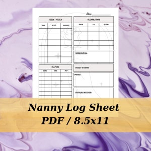 Printable Nanny Daily Log Sheet/ Pdf/ 8x5x11/ Baby Daily Log Template/ Nanny Daily Report and Log