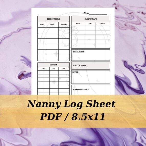 Printable Nanny Daily Log Sheet/ Pdf/ 8x5x11/ Baby Daily Log - Etsy Singapore