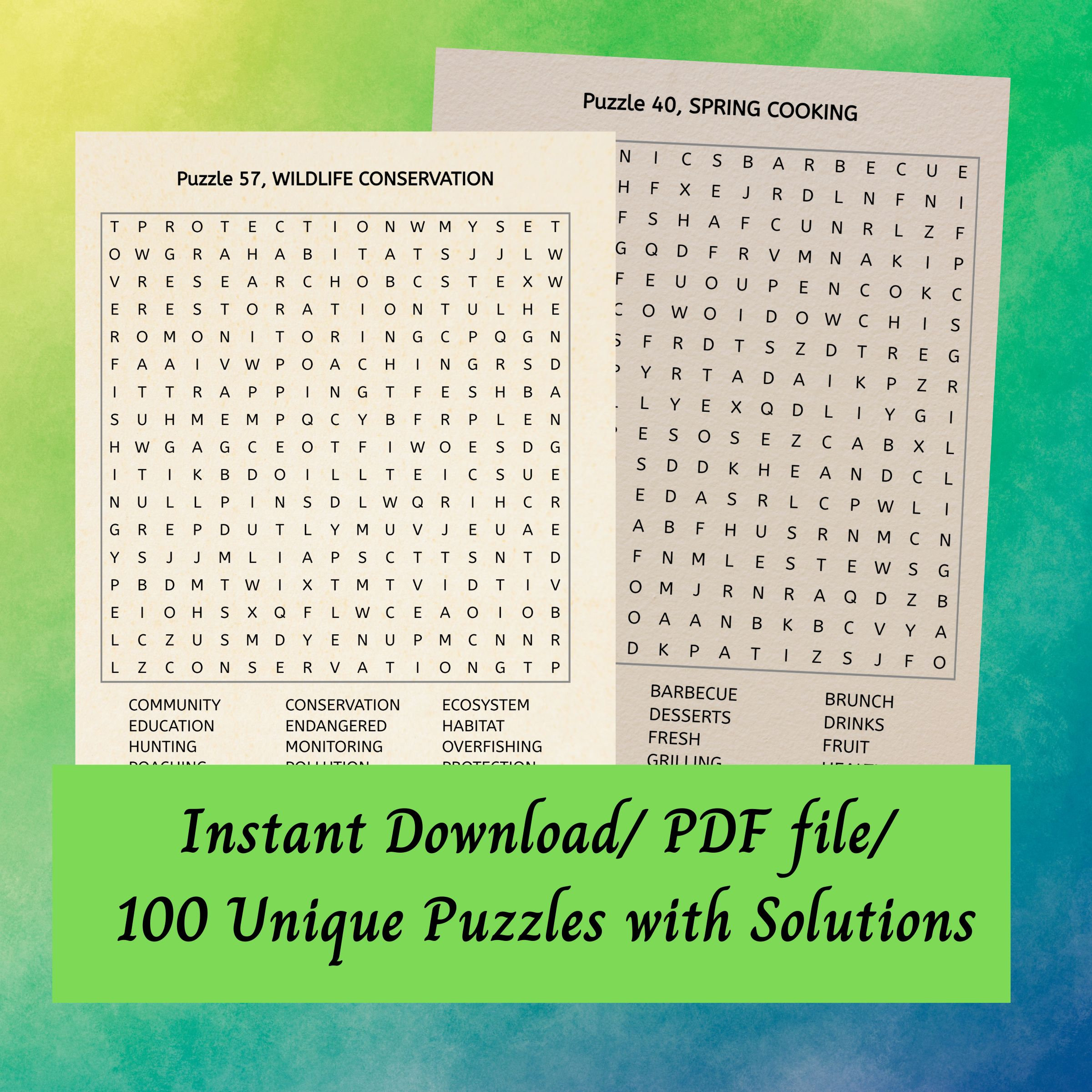 Word Search Puzzles About Spring/bundle of 100 Unique, Themed Word ...