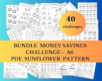 Printable Money SAVINGS CHALLENGES BUNDLE, 40 Downloadable Savings Challenges Pages, Digital Savings Challenge, A6 Savings Tracker