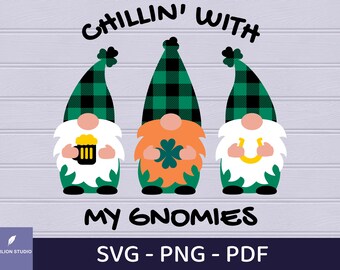 Chilling with my Gnomes Svg, St Patricks Day Gnome SVG, Shamrock Gnome SVG, Lucky SVG, Svg for CriCut Silhouette, Buffalo Plaid Gnome Svg