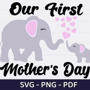 Eerste Moederdag Svg, Mama en Baby Olifant svg, Olifant Svg, Moeder Olifant Svg, Cute Elephant Svg, Silhouet, Schattig Dier, Png, Pdf