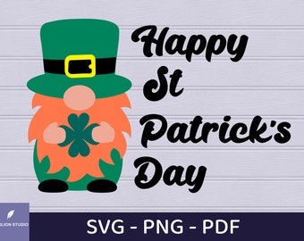 Happy St Patricks Day Svg, St Patricks Day Gnome SVG,Lucky SVG, Svg for CriCut Silhouette, Clover, Happy Gnome Svg, Irish Gnome Svg