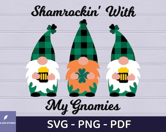 St Patricks Day Gnome SVG: Shamrock, Buffalo Plaid (Digital File)
