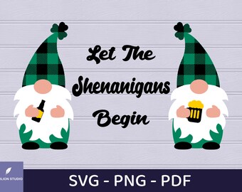 St Patricks Day Gnome SVG: Let Shenanigans Begin, Lucky Shamrock (Digital Download)