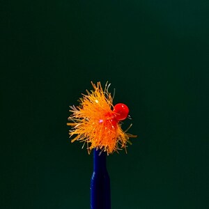 Mini Blob! Florescent Sunburst Orange w/Florescent Orange Tungsten Bead! Awesome attractor for Trout, Steelhead and Salmon too!