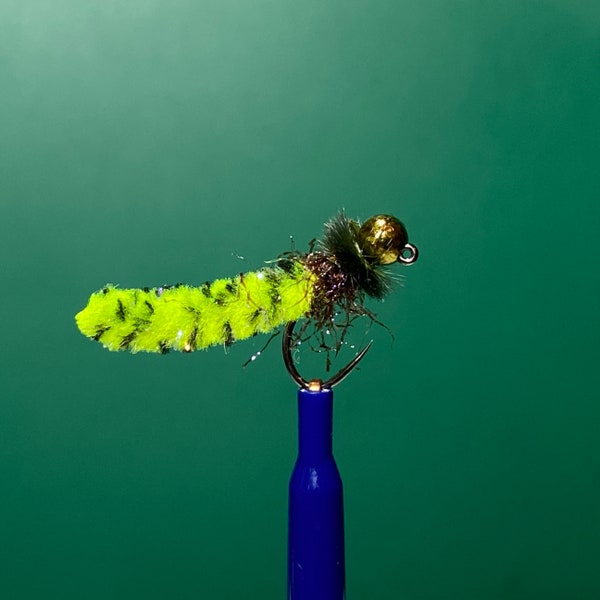 Chartreuse Mop Fly. One of the BEST Fly Fishing Flies ever! UV Mottled Galaxy Mop! Great Euro Nymph!