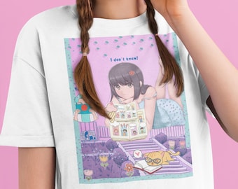 Kawaii Shirt-Anime T Shirt-Kawaii Doek-Japanse Shirt-KAWAII-Kawaii Kleding-Y2K Shirt-Vintage Anime Shirt-90s Anime Shirt-Cute CAT-LOVE
