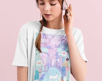 Vintage Anime Shirt-Esthetische Manga Shirt-Kawaii Anime Tee-Love Manga Shirt-Schattige Anime Shirts-Anime Kleding-Harajuku Shirt-Anime minnaar Cadeau