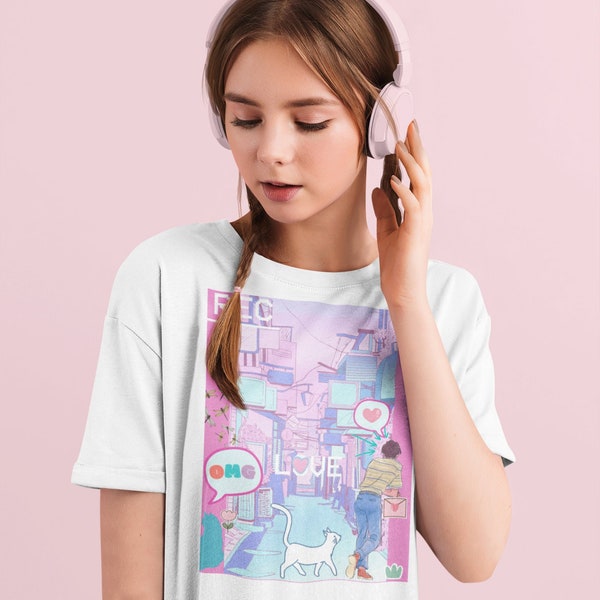 Harajuku Clothing-Harajuku Shirt-Vintage Anime Shirt-Aesthetic Manga Shirt-Kawaii Girl Tee-Pink Love Shirt-Cute Anime Shirts-TUMBLR Tee-VSCO