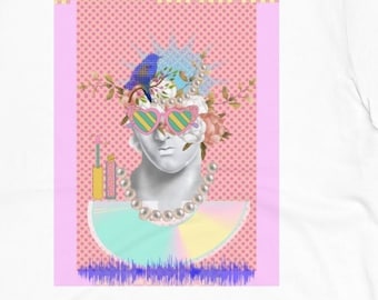 Jaren '90 Nostalgie Shirt- Roze Y2K Helleense Standbeeld Esthetische Retro Griekse Rome Art Sculpture & Pearls ECO Friendly Tee Gift -CD Vaporware T Shirt