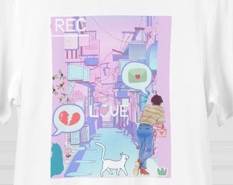 Manga liefde shirt-Harajuku shirt-Vintage anime shirt-esthetische manga shirt-kawaii meisje Tee-roze liefde shirt-schattige anime shirts-anime hart Tee