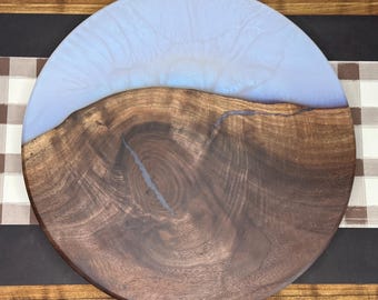 Ghost Blue Epoxy Black Walnut Lazy Susan