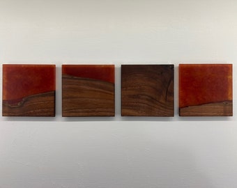 Red Epoxy Black Walnut Coaster Set